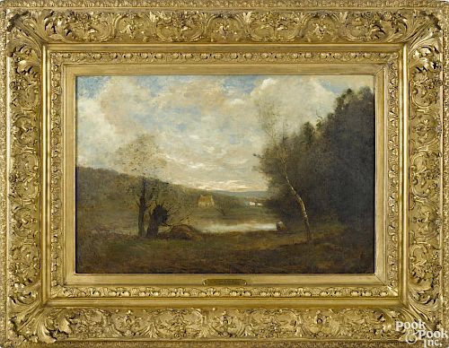 Manner of Jean Baptiste Camille Corot (French 1796-1875), oil on canvas landscape