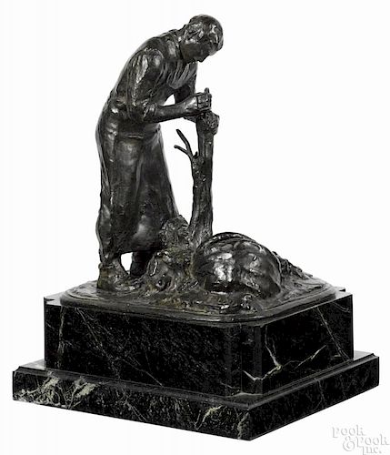 Aime-Jules Dalou (French/British 1838-1902), patinated bronze of a worker, signed on base