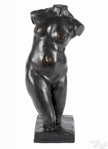 Patinated bronze female torso, 20th c., monogrammed on base and inscribed Susse Fed Edts Paris