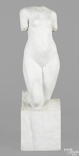 Carved marble nude torso, 20th c., monogrammed M, 28 1/4'' h.