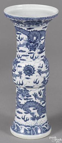 Chinese blue and white porcelain gu-form vase with Yongzheng mark but probably Republic period