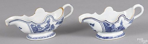 Pair of Chinese blue and white export porcelain sauce boats, mid/late 18th c.