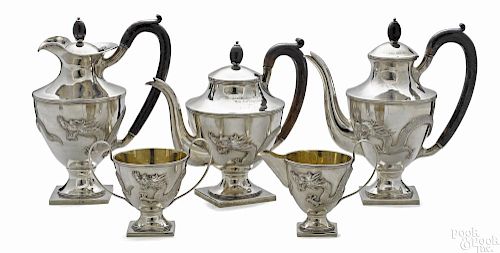 Chinese five-piece silver tea service, ca. 1910, bearing the touch of Wing Nam & Co.