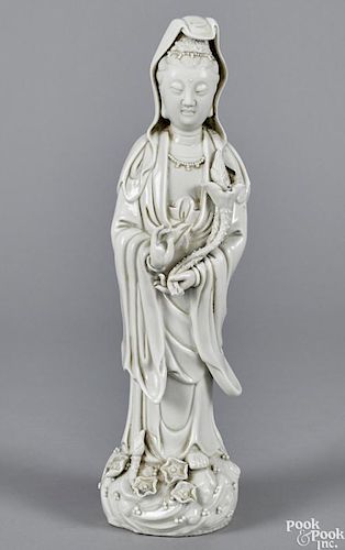 Chinese Dehua blanc de chine figure of Guanyin on a cloud base, 13 1/2'' h.
