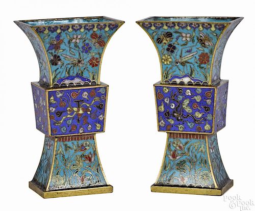 Pair of Chinese cloisonné gu-form vases, early 19th c., 4 1/2'' h.