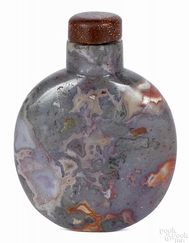 Chinese moss agate snuff bottle, 2 3/4'' h.