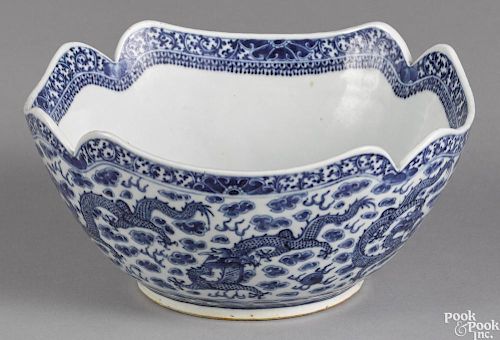 Chinese export porcelain blue and white dragon bowl, 19th c., 4 3/4'' h., 9 1/2'' dia.