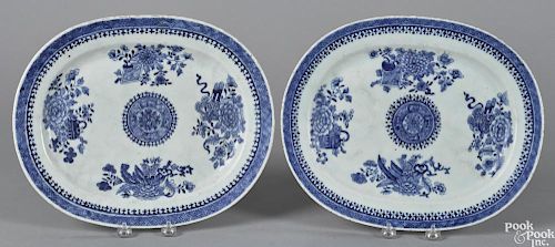 Pair of Chinese export blue and white Fitzhugh platters, late 18th c., 13 1/4'' w.