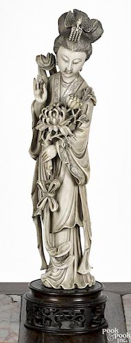 Chinese carved ivory Guanyin, ca. 1900, 12 1/4'' h.