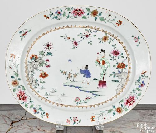 Chinese famille rose porcelain platter, late 18th c., 12 1/2'' l., 15'' w.