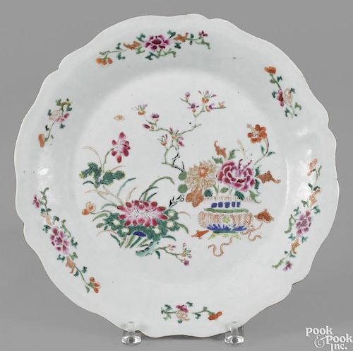 Chinese famille rose porcelain charger, 18th c., with a scalloped edge, 13 1/2'' dia.