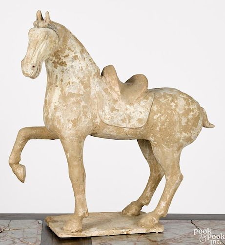 Chinese Tang dynasty pottery horse, 21'' h.