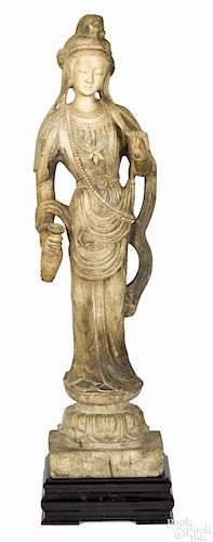 Life-size Chinese Qing dynasty carved marble Guanyin, 60 1/4'' h.