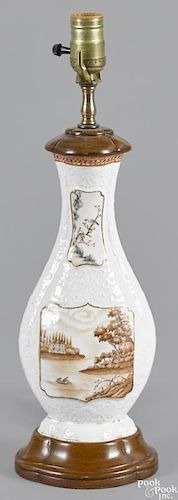 Chinese export porcelain garniture, ca. 1800, with sepia landscape decoration, 11 1/4'' h.