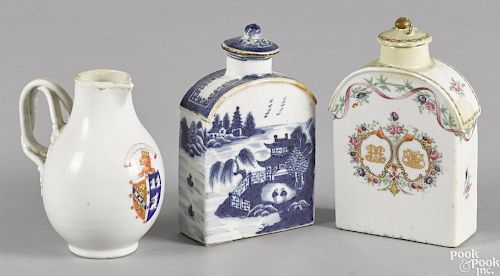 Two Chinese export porcelain tea caddies, ca. 1800, 5 3/4'' h. and 5 1/2'' h.