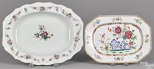 Two Chinese famille rose porcelain platters, late 18th c., 8 1/4'' l., 11 1/2'' w. and 10 3/4'' l.