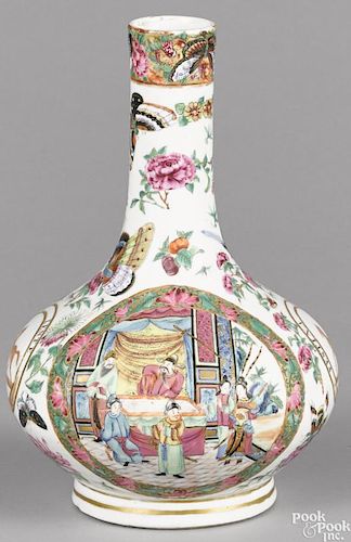 Chinese export porcelain rose Canton armorial bottle vase, early 19th c., 13'' h.