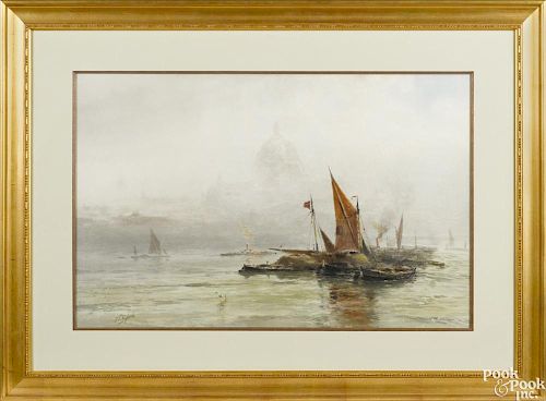 Frank F. English (American 1854-1922), watercolor river scene, signed lower left, 20'' x 30''.