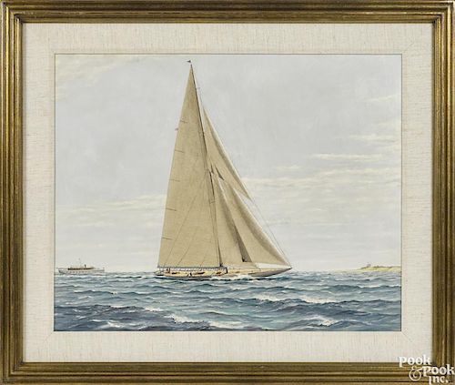 John English (American, b. 1913,) oil on board ship portrait of the Enterprise, signed