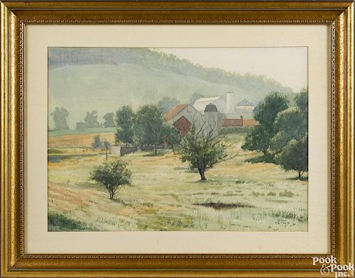 Earl Lincoln Poole (American 1891-1972), watercolor farm scene, signed lower right, 15'' x 21''.