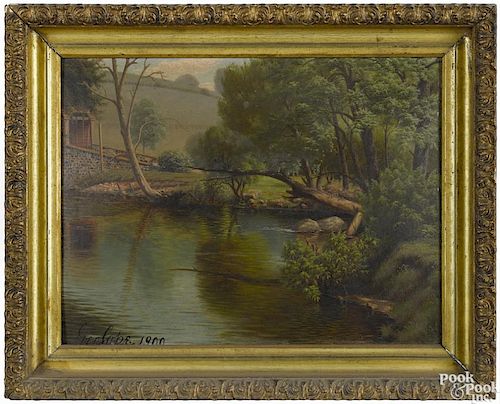 George Cope (American 1855-1929), oil on board river landscape, signed lower left and dated 1900