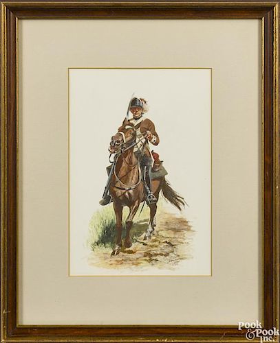 Don Troiani (American, b. 1949), watercolor and gouache of a soldier on horseback