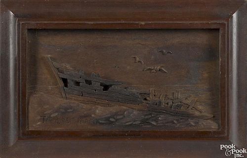 James W. Folger (American 1851-1918), Nantucket carved wooden plaque, titled The Last Port