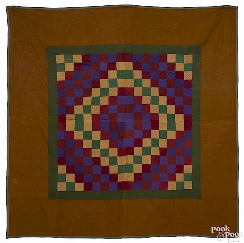 Lancaster County, Pennsylvania Amish trip around the world wool quilt, late 19th c., 76'' x 76''.