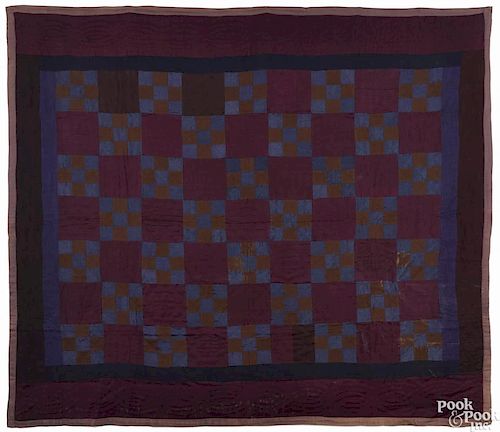 Mifflin County, Nebraska Amish nine-patch wool quilt, early 20th c., 74'' x 84''.