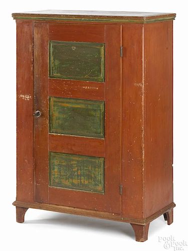 Pennsylvania painted pine canning cupboard, early 19th c., retaining an old red and green surface