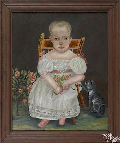 American oil on canvas folk portrait, ca. 1840, of a child, 29'' x 23 1/2''.