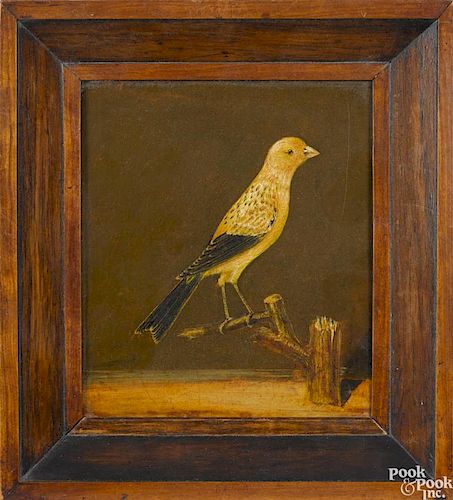 Pair of oil on board works of songs birds, late 19th c., 7'' x 6''. Provenance: Delaware collection.