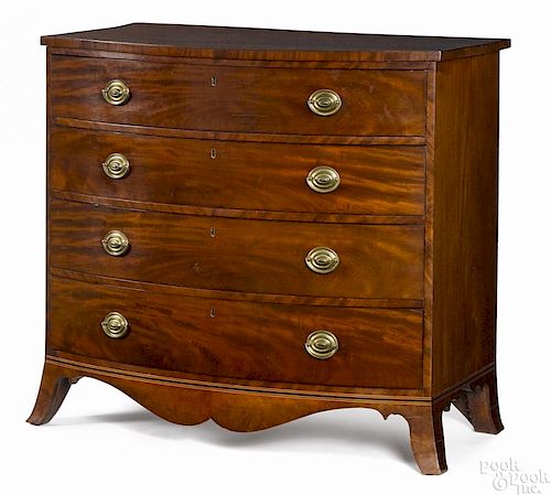 Hepplewhite mahogany bowfront chest of drawers, ca. 1800, probably New York, 40 1/2'' h., 43'' w.