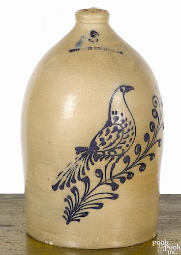 New York three-gallon stoneware jug, 19th c., impressed W. Roberts Binghamton N. Y.