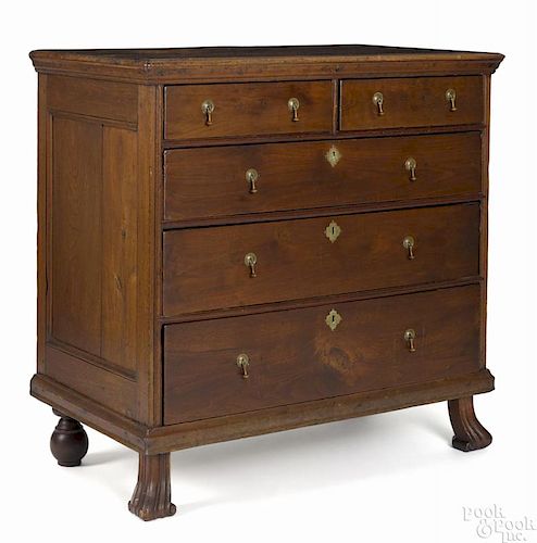 Pennsylvania William & Mary walnut chest of drawers, ca. 1730, 40'' h., 38 1/2'' w.
