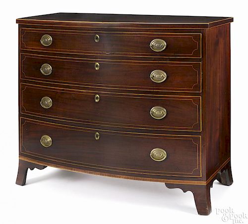 Pennsylvania Federal mahogany bowfront chest of drawers, ca. 1810, with line inlay, 36'' h.