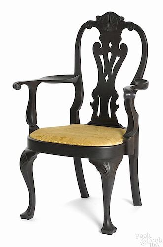 Frank Auspitz, York, Pennsylvania Queen Anne style walnut armchair.
