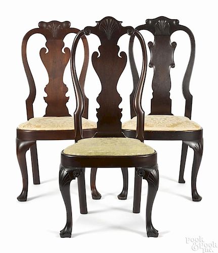 Frank Auspitz, York, Pennsylvania three Queen Anne style walnut dining chairs.