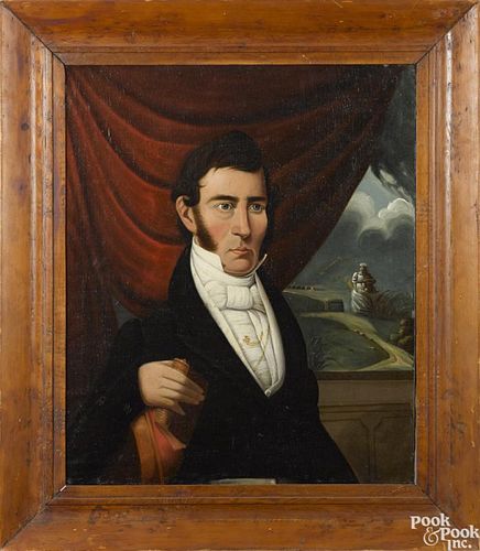 American oil on canvas portrait of a gentleman, ca. 1840, 29'' x 24''.