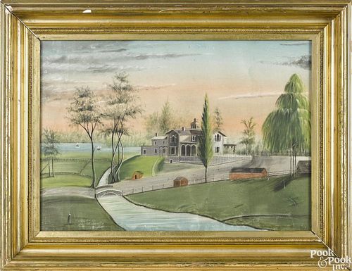 American pastel landscape, mid 19th c., signed John Heblen Jr. Medford, 14'' x 20''.