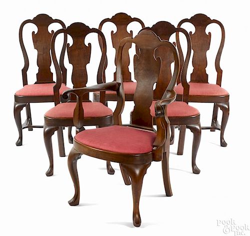Frank Auspitz, York, Pennsylvania set of six Queen Anne style walnut dining chairs.