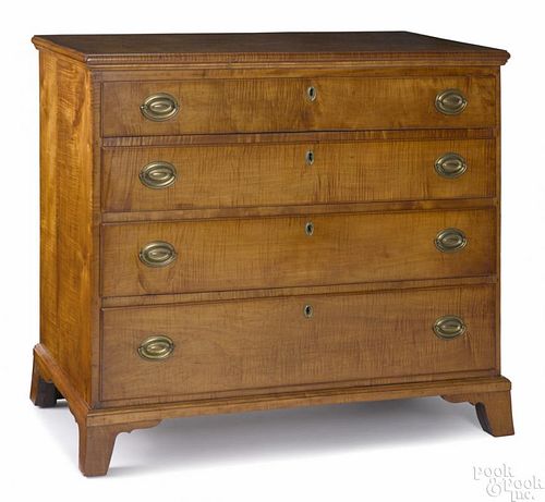 Pennsylvania Federal tiger maple chest of drawers, ca. 1800, 37'' h., 40'' w.