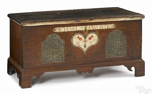 Lancaster County, Pennsylvania painted pine dower chest, dated 1816