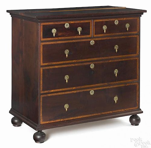 Frank Auspitz, York, Pennsylvania William & Mary style walnut chest of drawers, 39'' h., 38'' w.