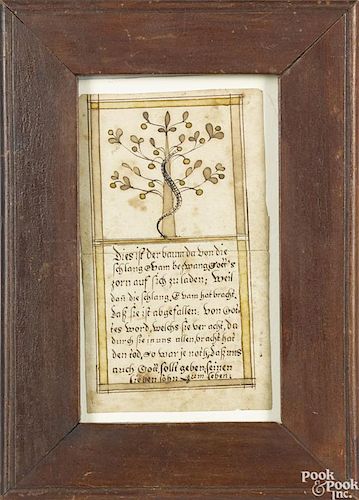 Southeastern Pennsylvania ink and watercolor fraktur bookplate, early 19th c.