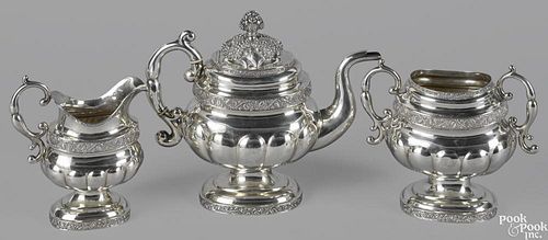 New York three-piece coin silver tea service, ca. 1820