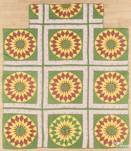 New York rising sun pieced quilt, late 19th c., made for a four-poster bed, 79'' x 86''.