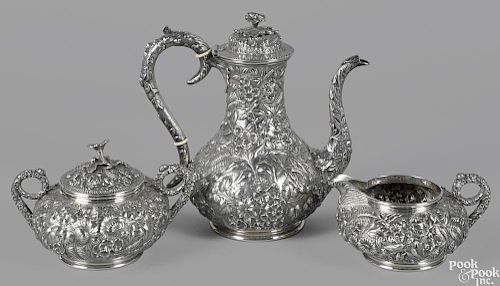 S. Kirk & Sons three-piece sterling silver tea service, to include a teapot, 9 3/4'' h., a creamer