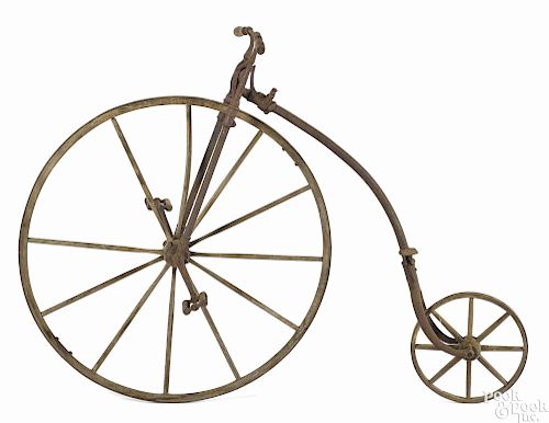 Otto child's high wheel bicycle, late 19th c., with wood rims and spokes, 36'' front wheel