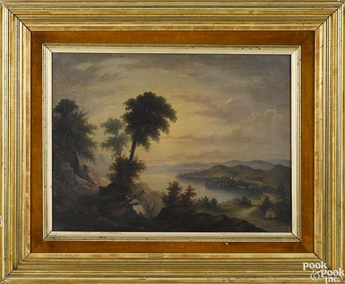 Hudson River oil on canvas landscape, mid 19th c., 15'' x 20''.
